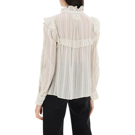 Ecru Idety Striped Ruffle Cotton Blouse MARANT ETOILE JOHN JULIA.