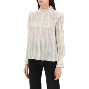 Ecru Idety Striped Ruffle Cotton Blouse MARANT ETOILE JOHN JULIA.