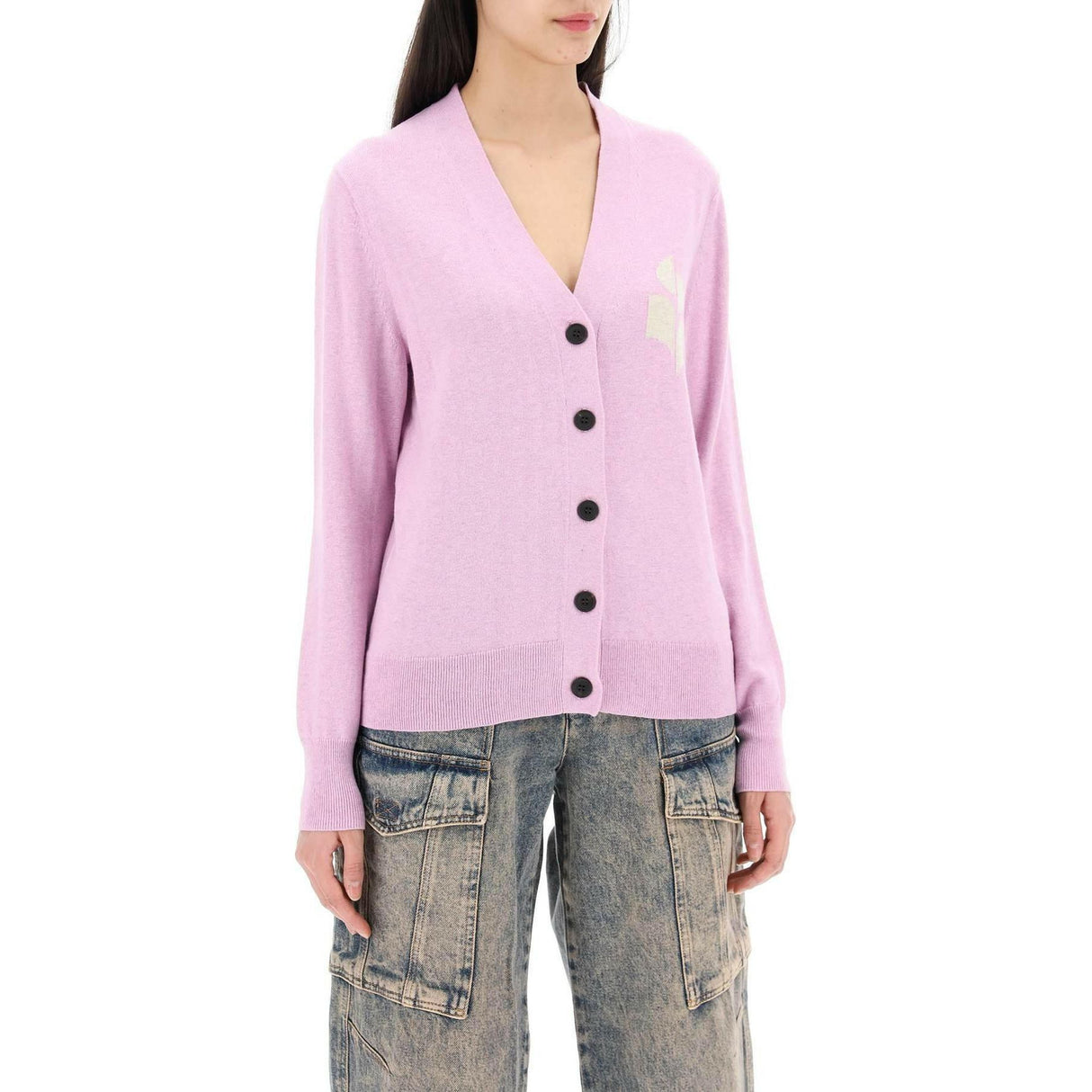 Lilac Karin Organic Intarsia Knit Cardigan MARANT ETOILE JOHN JULIA.