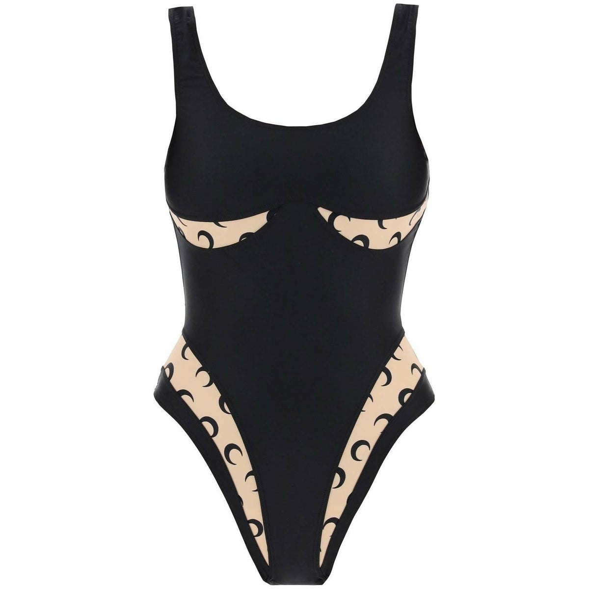 MARINE SERRE - Black All Over Moon Recycled Lycra One Piece Swimsuit - JOHN JULIA