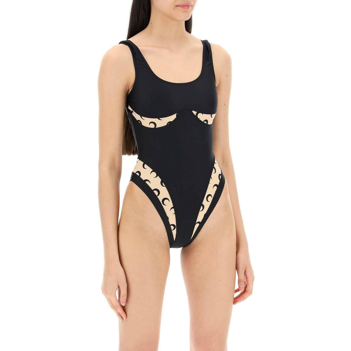 Black All Over Moon Recycled Lycra One Piece Swimsuit MARINE SERRE JOHN JULIA.