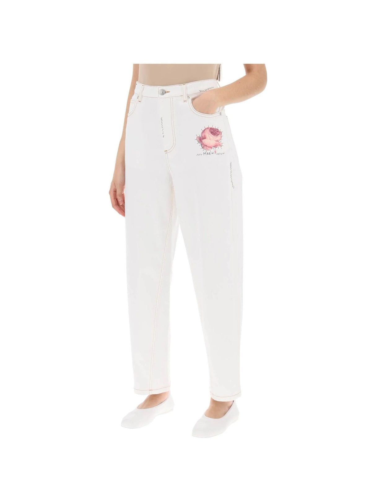 Embroidered Logo Flower Patch Jeans - Women > Clothing > Jeans > Jeans