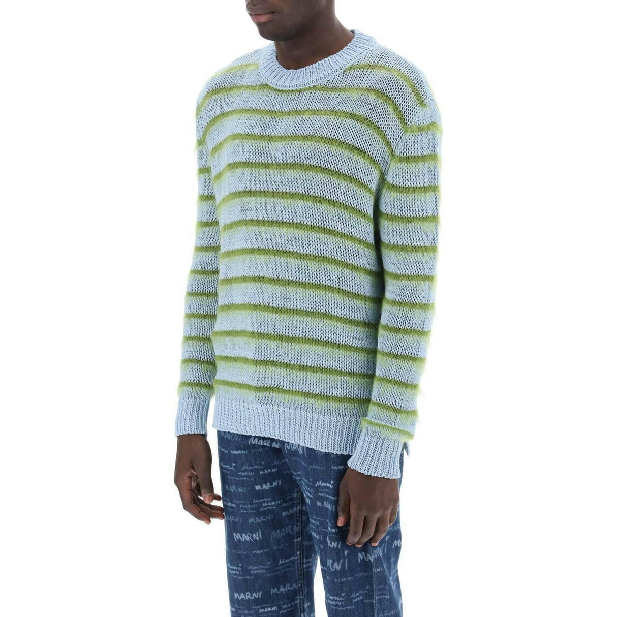 Iris Blue Cotton and Mohair-Blend Striped Sweater MARNI JOHN JULIA.