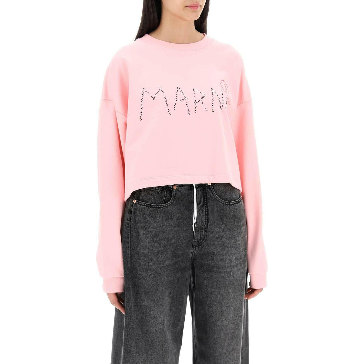 MARNI - Magnolia Pink Embroidered Organic Cotton Sweatshirt - JOHN JULIA