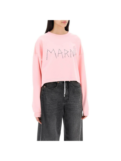 Magnolia Pink Embroidered Organic Cotton Sweatshirt MARNI JOHN JULIA.