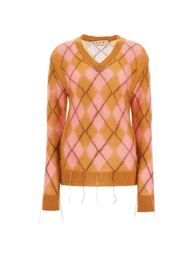 Mohair Argyle Floating Thread Sweater.