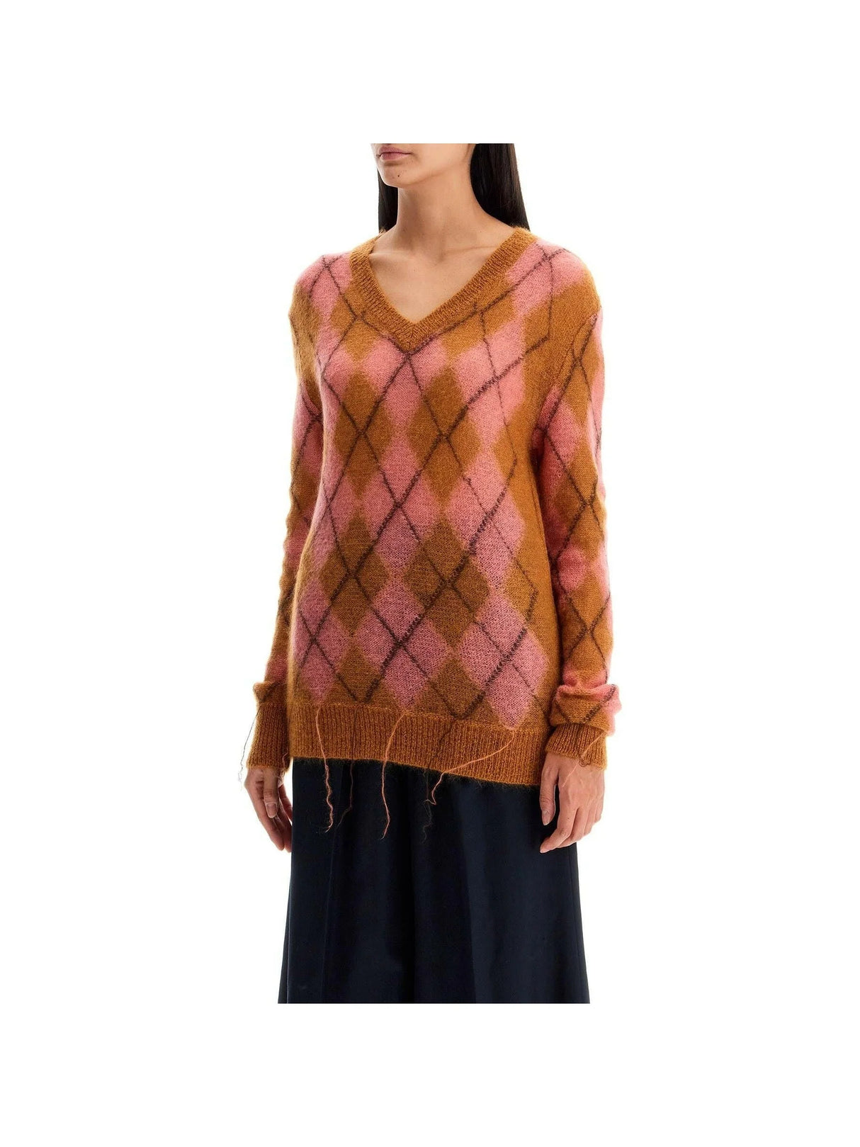 Mohair Argyle Floating Thread Sweater.