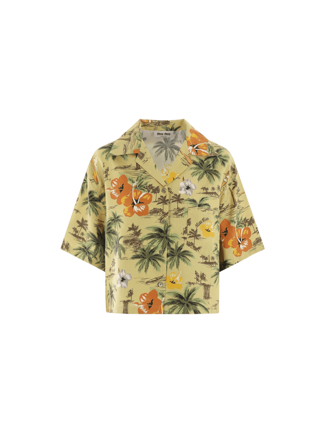 Hawaii Printed Silk Bowling Shirt-MIU MIU-JOHN JULIA