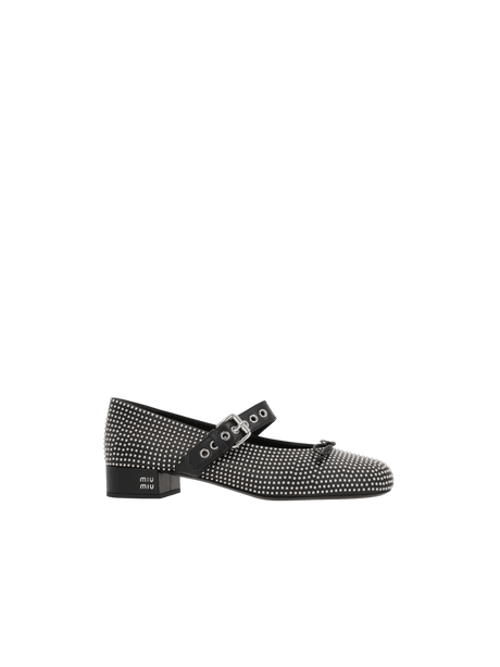 Stud Leather Ballerinas-MIU MIU-JOHN JULIA