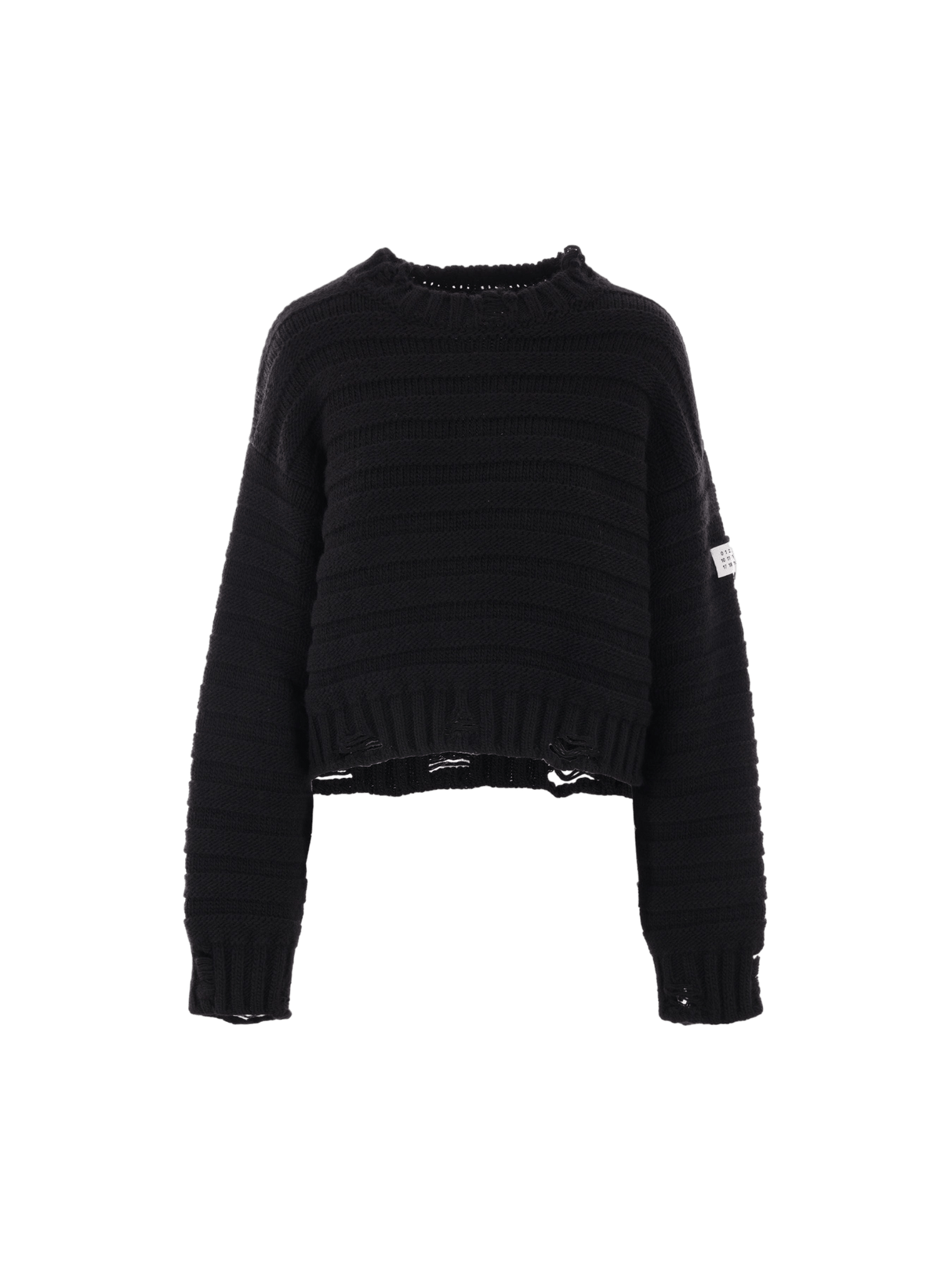 Distressed Wool Blend Cropped Sweater-MM6 MAISON MARGIELA-JOHN JULIA