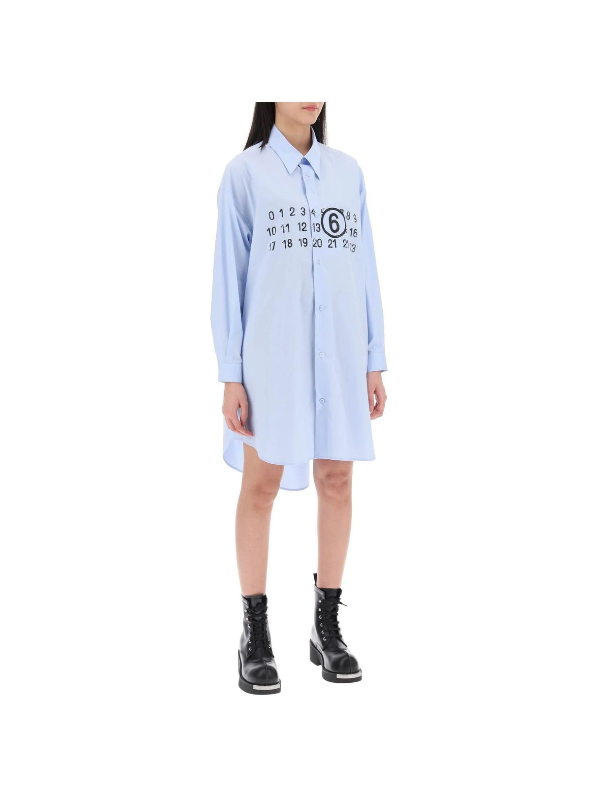 MM6 MAISON MARGIELA-Numeric Logo Poplin Shirt Dress-JOHN JULIA