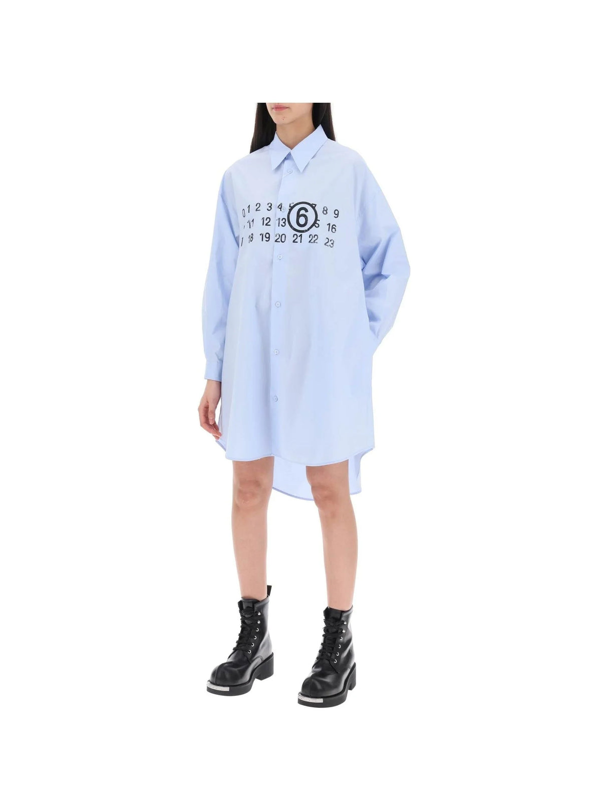 MM6 MAISON MARGIELA-Numeric Logo Poplin Shirt Dress-JOHN JULIA