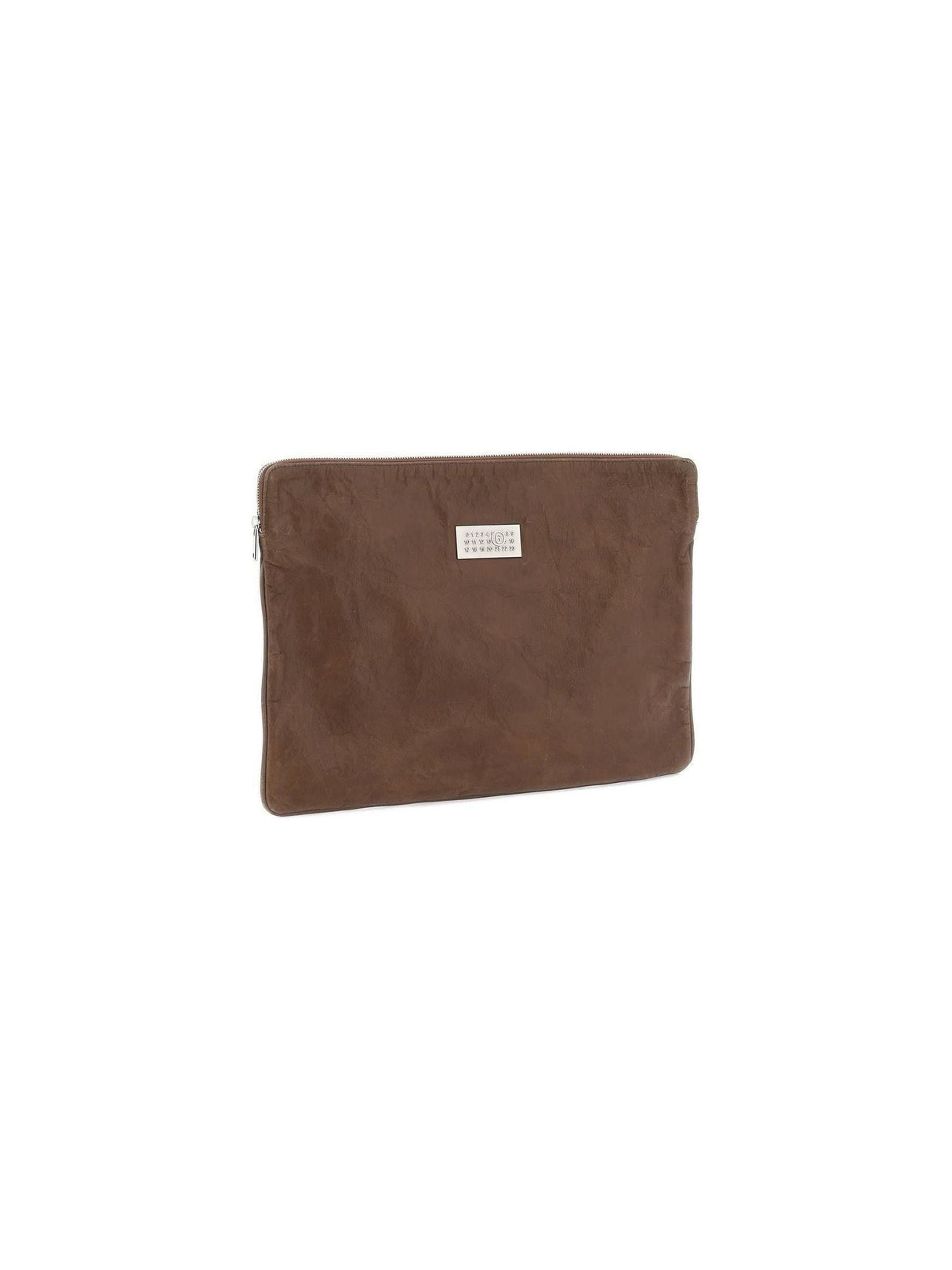 Rustic Brown Crinkled Leather Document Holder Pouch MM6 MAISON MARGIELA JOHN JULIA.