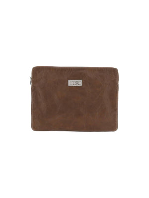 Rustic Brown Crinkled Leather Document Holder Pouch MM6 MAISON MARGIELA JOHN JULIA.