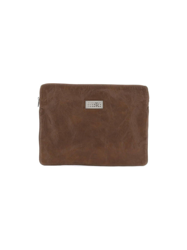 Rustic Brown Crinkled Leather Document Holder Pouch MM6 MAISON MARGIELA JOHN JULIA.