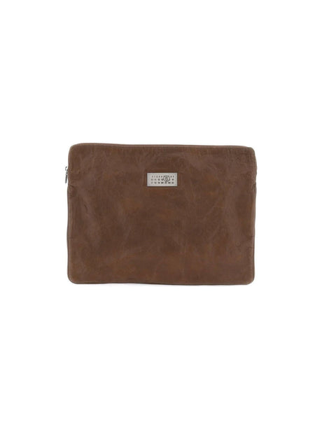 Rustic Brown Crinkled Leather Document Holder Pouch MM6 MAISON MARGIELA JOHN JULIA.