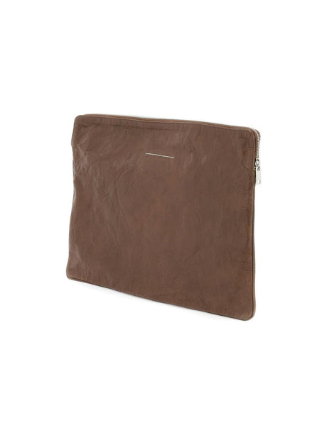 Rustic Brown Crinkled Leather Document Holder Pouch MM6 MAISON MARGIELA JOHN JULIA.