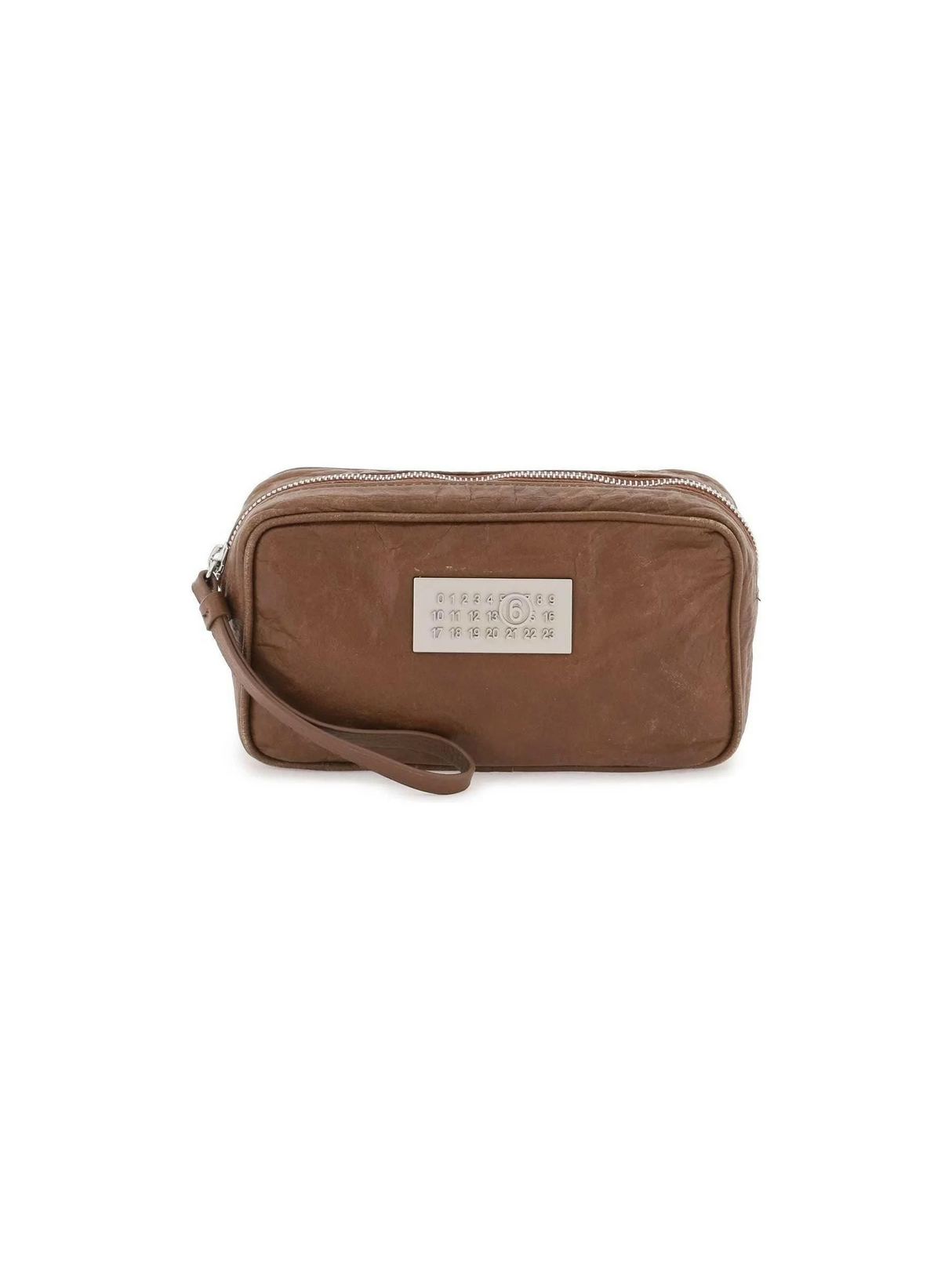 Rustic Brown Leather Numeric Pouch Bag MM6 MAISON MARGIELA JOHN JULIA.