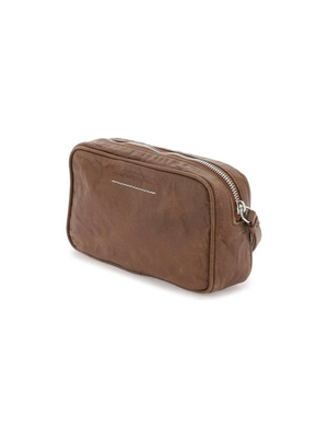 Rustic Brown Leather Numeric Pouch Bag MM6 MAISON MARGIELA JOHN JULIA.