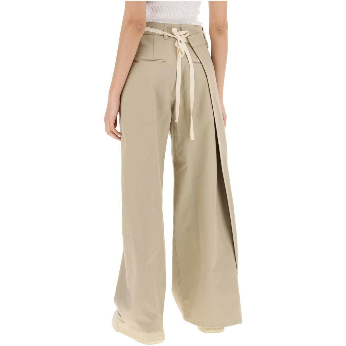 Sand Beige Wide-Leg Cotton Gabardine Trousers MM6 MAISON MARGIELA JOHN JULIA.