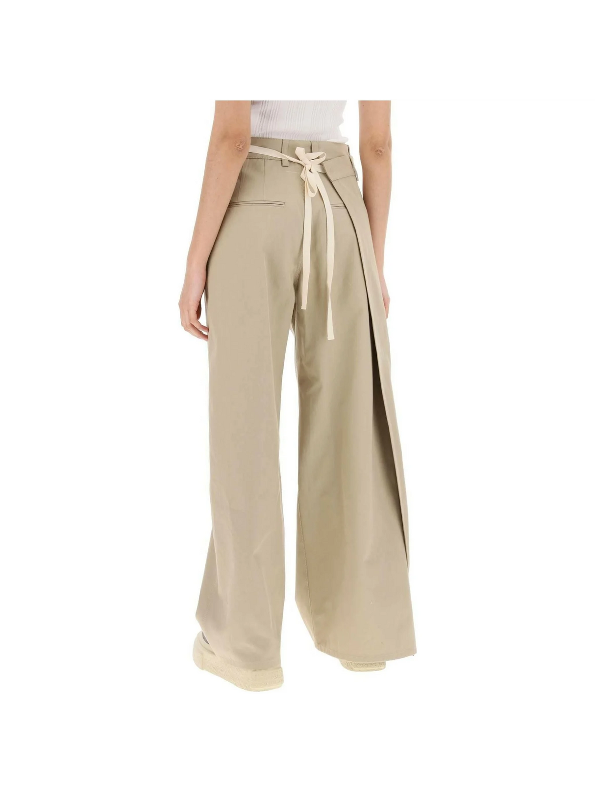 Sand Beige Wide-Leg Cotton Gabardine Trousers MM6 MAISON MARGIELA JOHN JULIA.