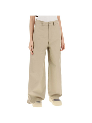 Sand Beige Wide-Leg Cotton Gabardine Trousers MM6 MAISON MARGIELA JOHN JULIA.