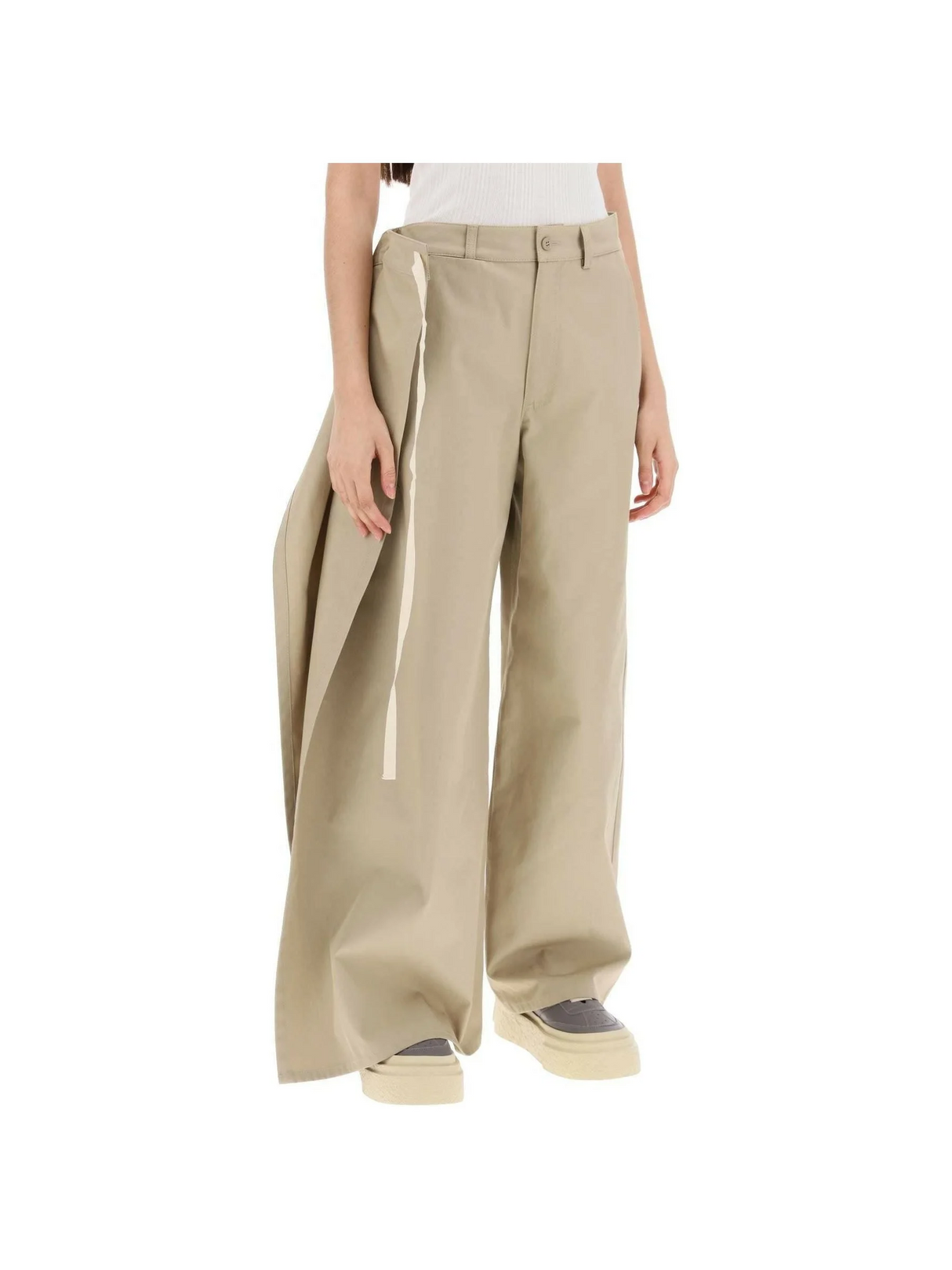 Sand Beige Wide-Leg Cotton Gabardine Trousers MM6 MAISON MARGIELA JOHN JULIA.