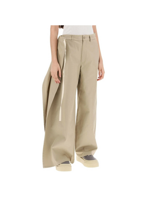 Sand Beige Wide-Leg Cotton Gabardine Trousers MM6 MAISON MARGIELA JOHN JULIA.