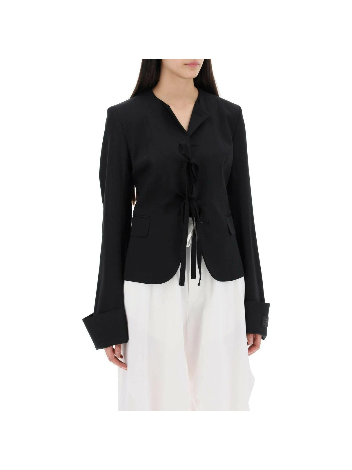 Single-Breasted Self-Tie Blazer.