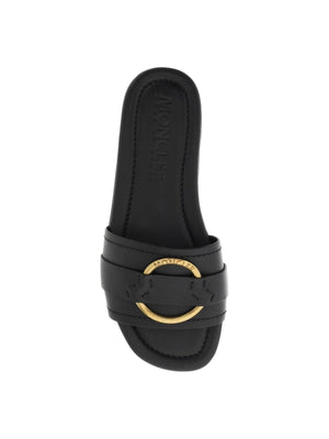 Black Bell Leather Slide Sandals MONCLER JOHN JULIA.