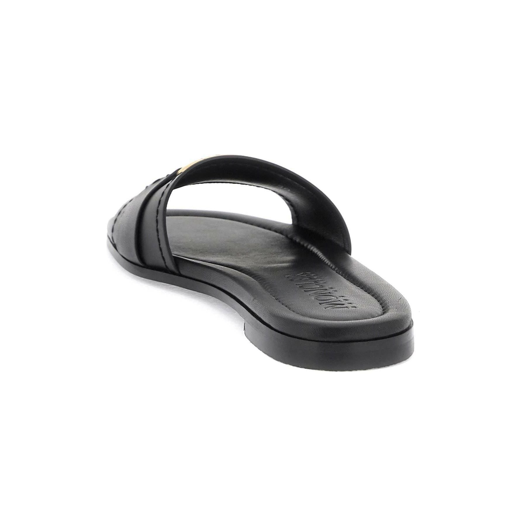Black Bell Leather Slide Sandals MONCLER JOHN JULIA.