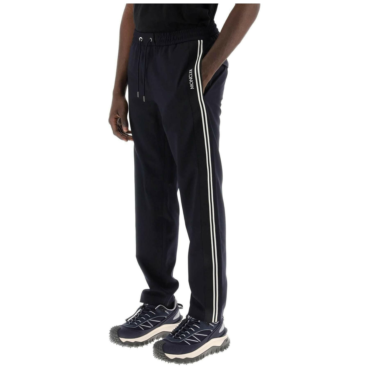 Dark Blue Wool-Twill Side-Striped Track Pants MONCLER JOHN JULIA.