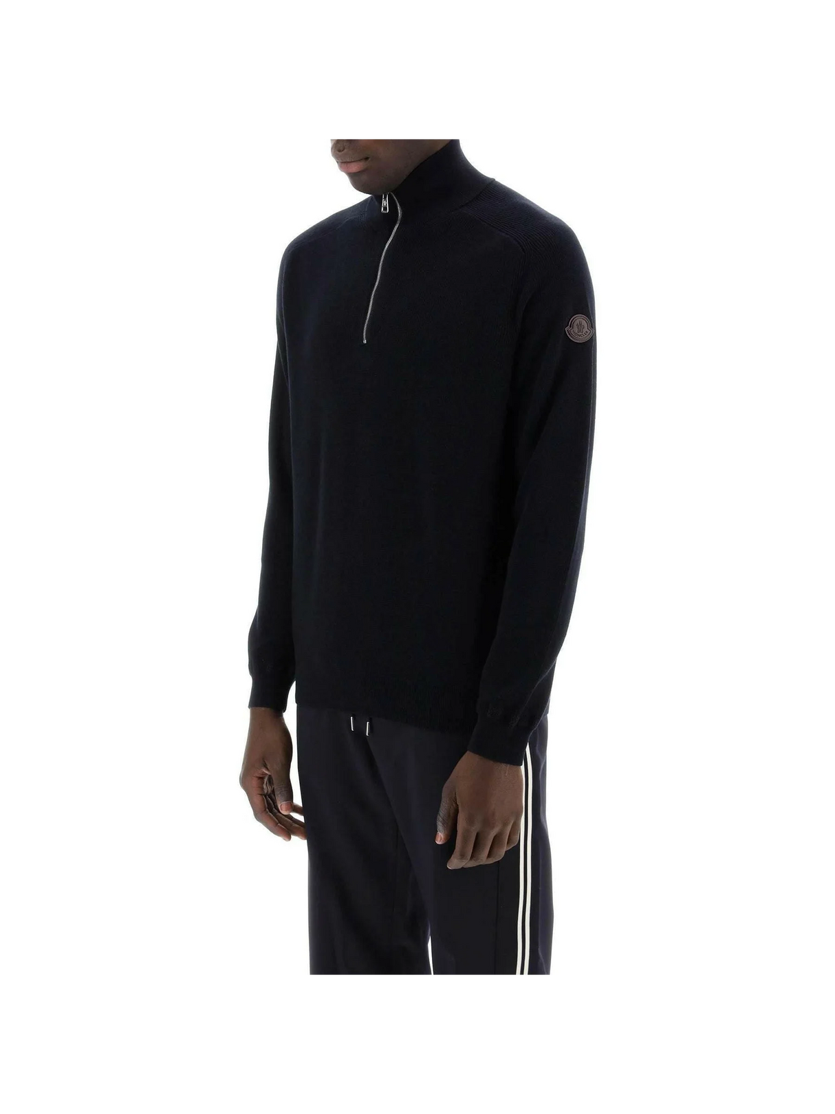 Night Blue Cotton And Cashmere Blend High-Neck Sweater MONCLER JOHN JULIA.