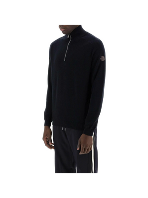 Night Blue Cotton And Cashmere Blend High-Neck Sweater MONCLER JOHN JULIA.