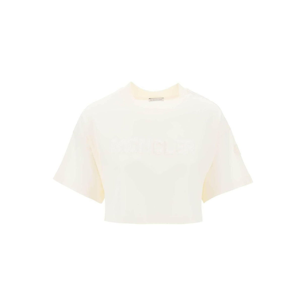 White Sequin Logo Cotton Jersey T-Shirt MONCLER JOHN JULIA.