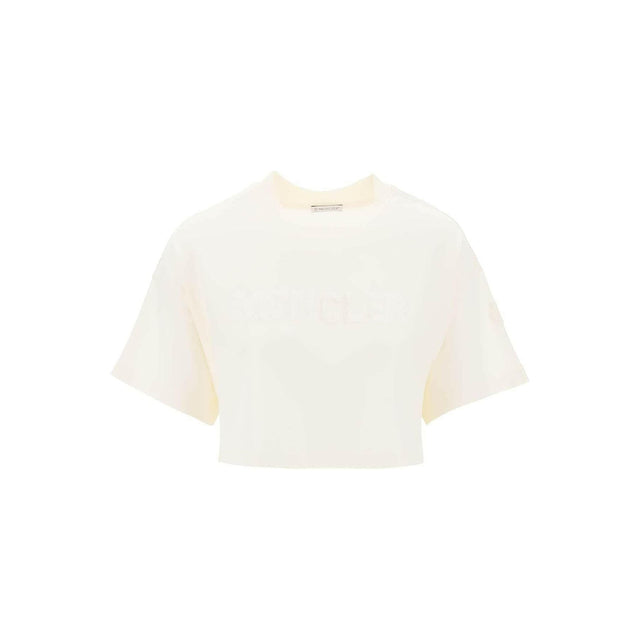 White Sequin Logo Cotton Jersey T-Shirt MONCLER JOHN JULIA.