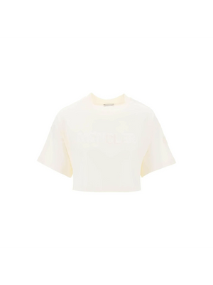 White Sequin Logo Cotton Jersey T-Shirt MONCLER JOHN JULIA.