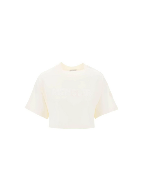 White Sequin Logo Cotton Jersey T-Shirt MONCLER JOHN JULIA.