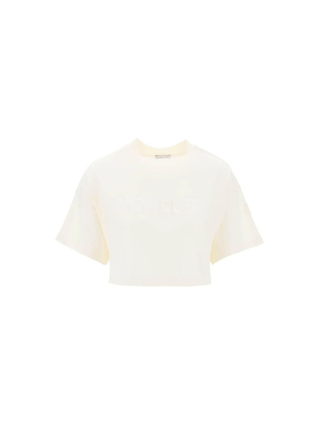 White Sequin Logo Cotton Jersey T-Shirt MONCLER JOHN JULIA.