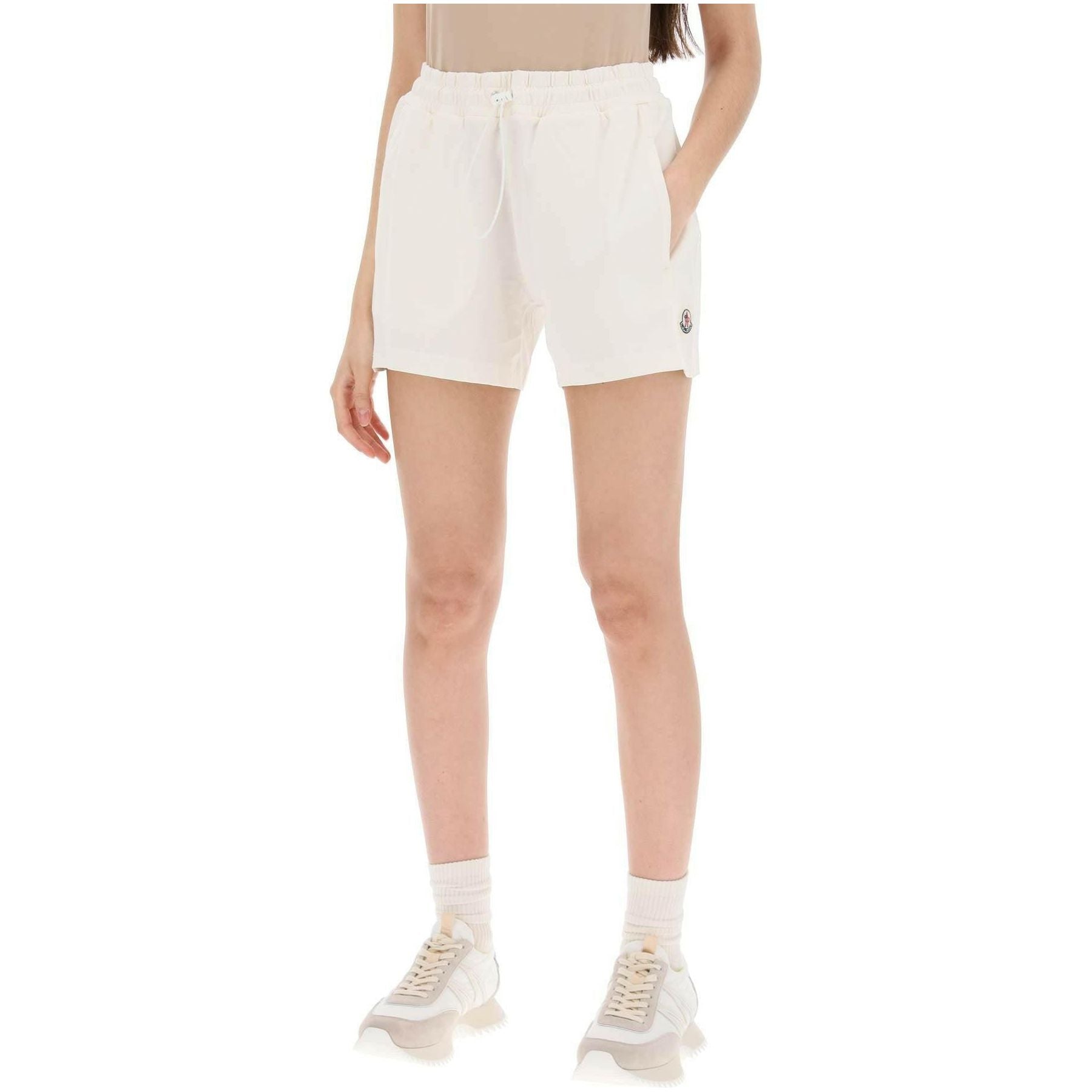 White Relaxed Fit Jersey Shorts with Poplin Inserts MONCLER JOHN JULIA.