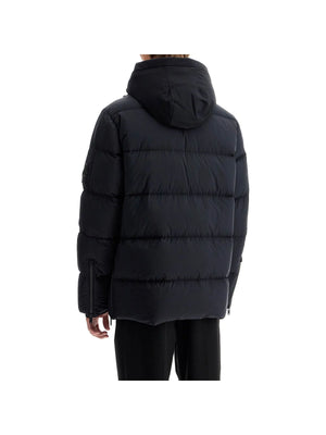 Black puffy winter jacket with hood and snap button closure from the back, Everest 3Q Down Jacket