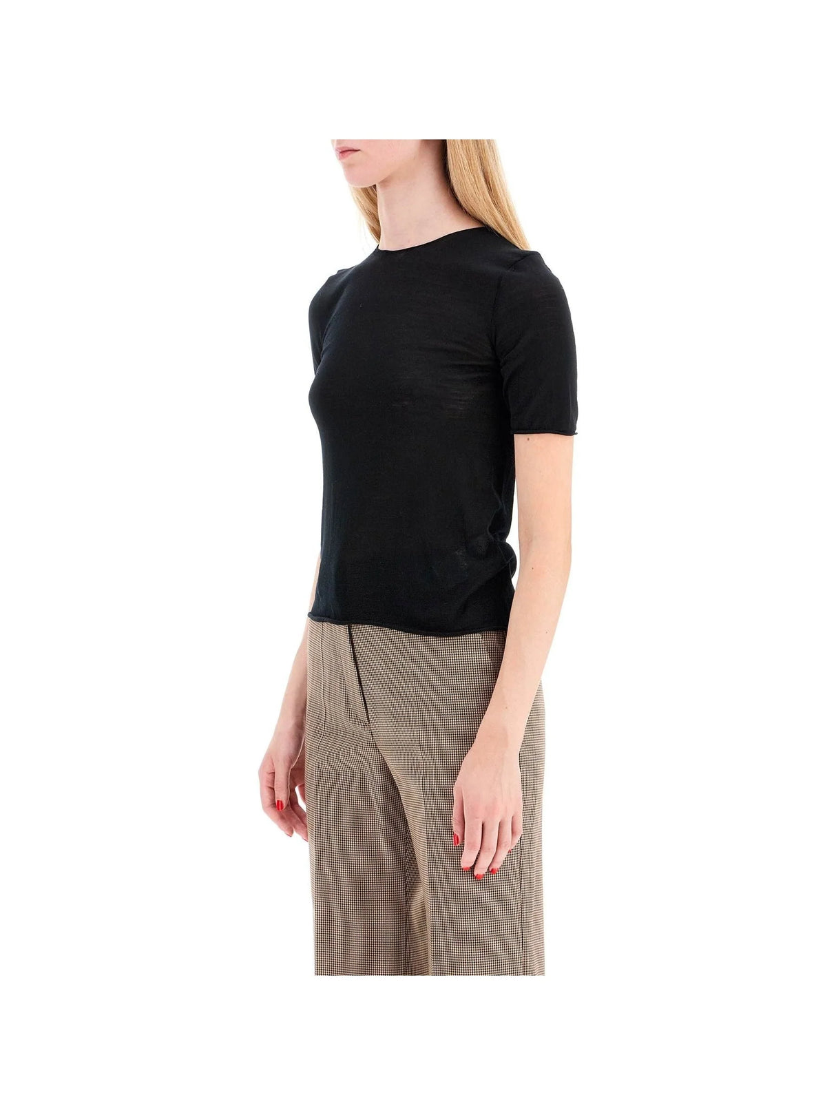 Short-sleeved Wool Knit Top-MRZ-JOHN JULIA