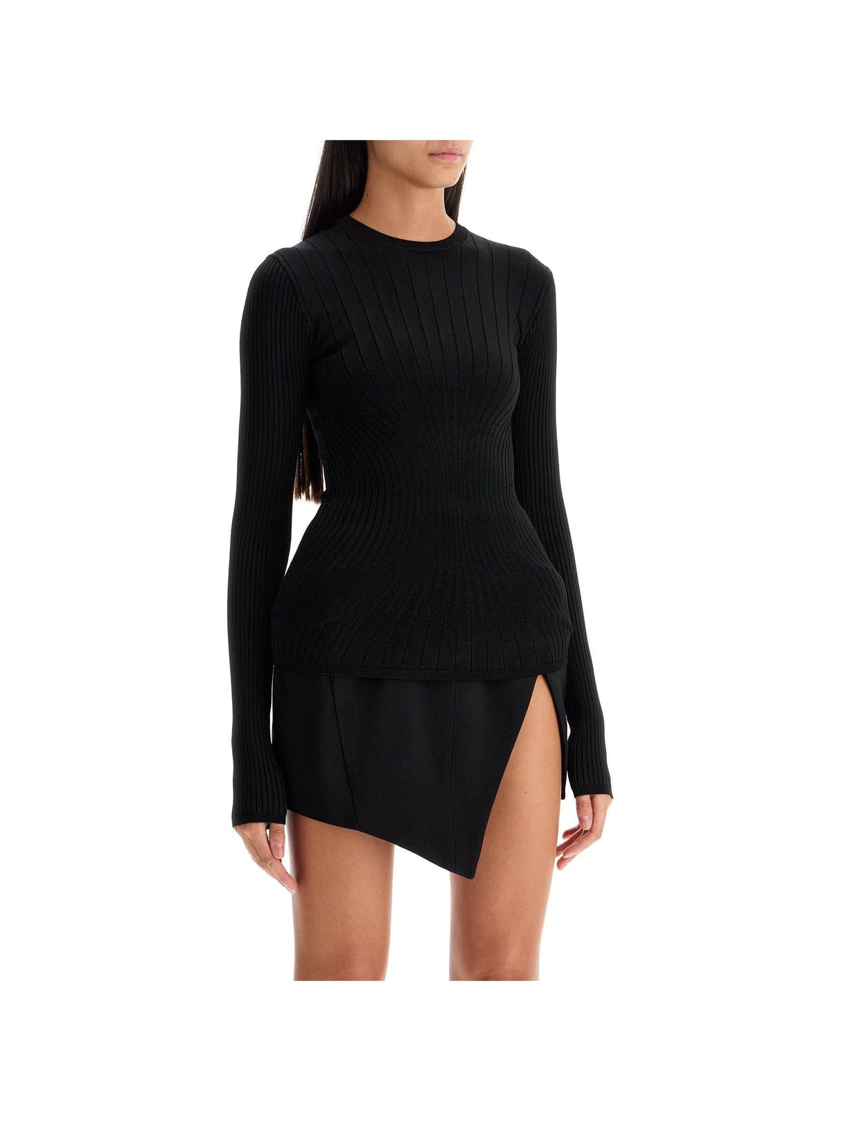 Ribbed Knit Top With Long Sleeves