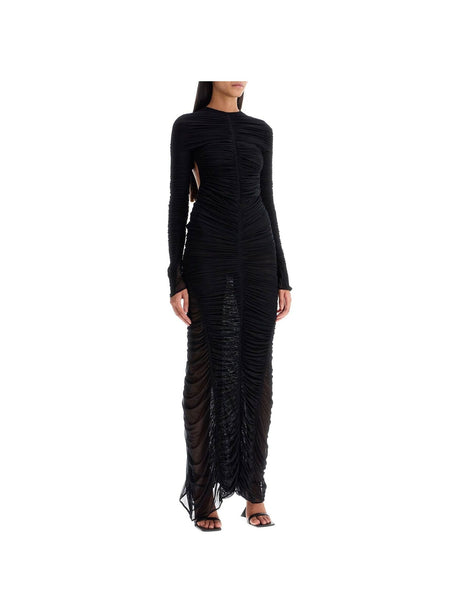 Ruffled Maxi Dress In Mesh Fabric