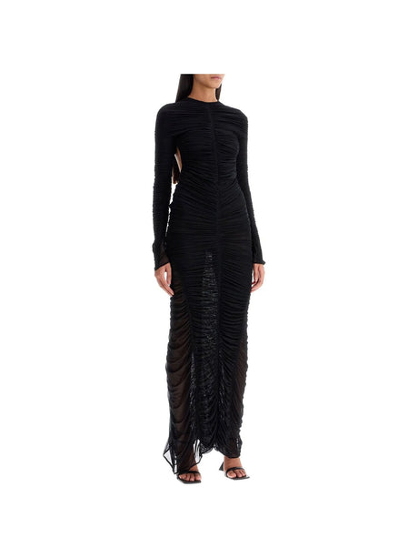 Ruffled Maxi Dress In Mesh Fabric