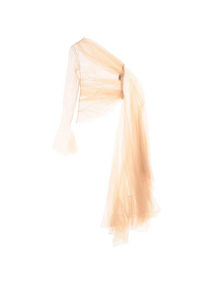 One-Shoulder Sheer Tulle Blouse-Mugler-JOHN JULIA