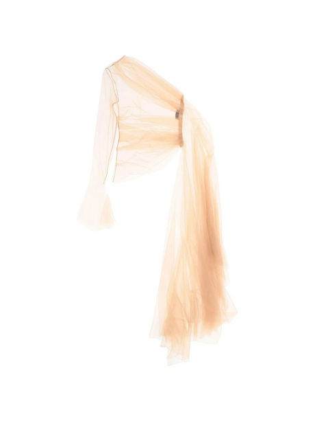 One-Shoulder Sheer Tulle Blouse-Mugler-JOHN JULIA