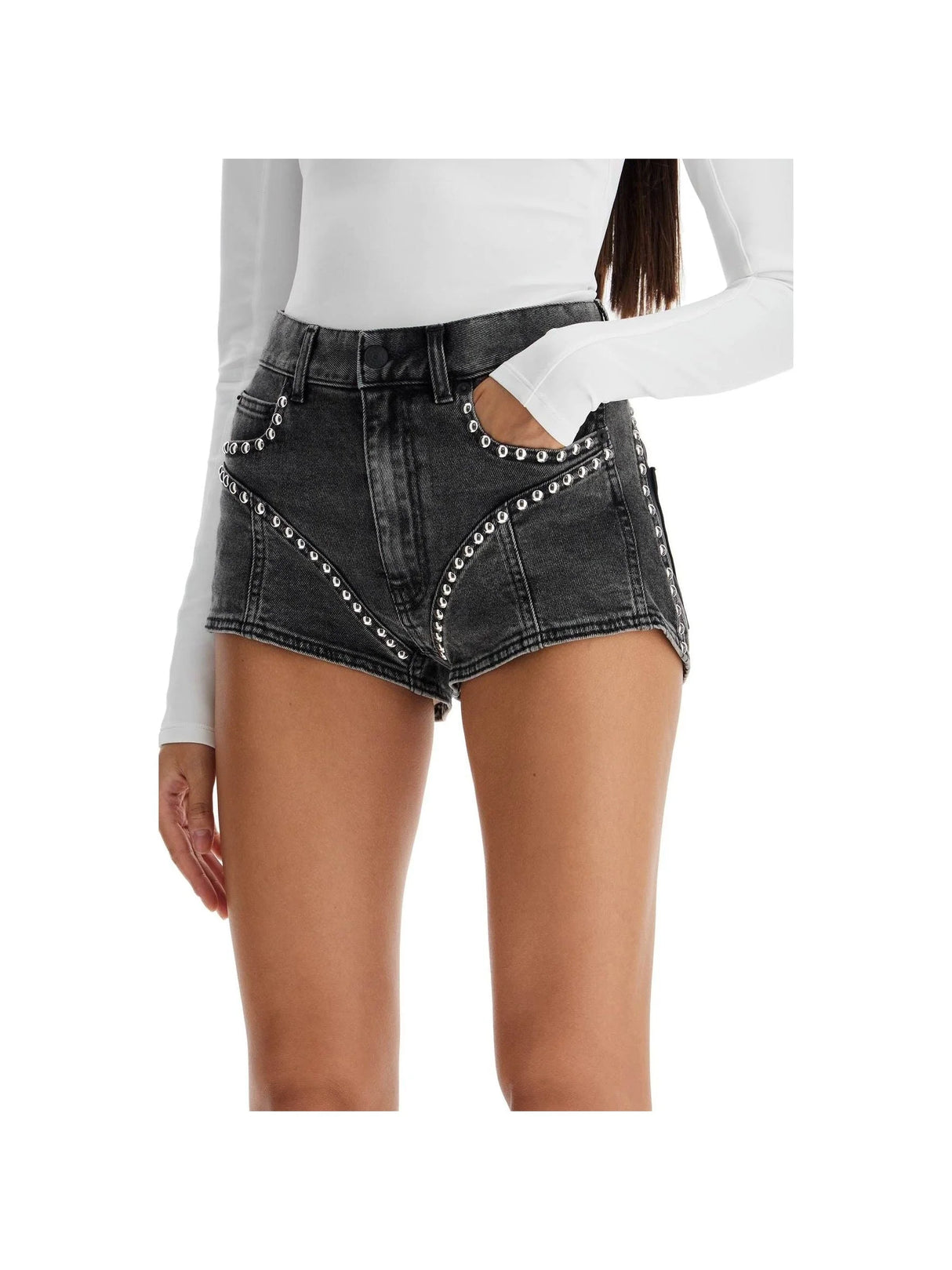 Studded Denim Shorts-Mugler-JOHN JULIA