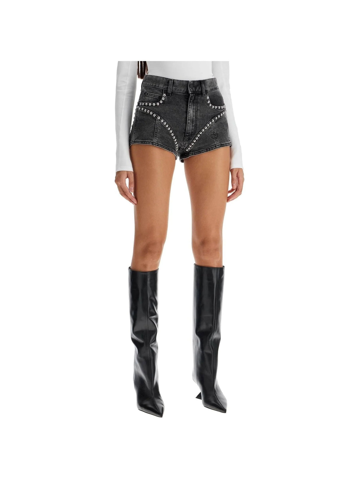 Studded Denim Shorts-Mugler-JOHN JULIA