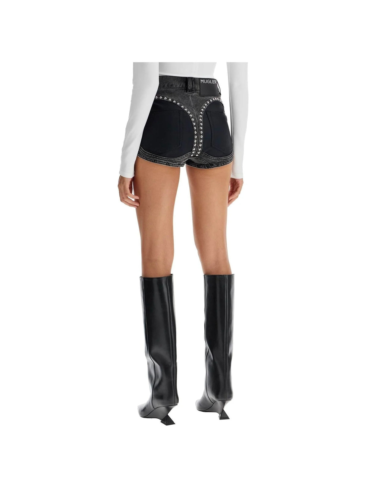 Studded Denim Shorts-Mugler-JOHN JULIA